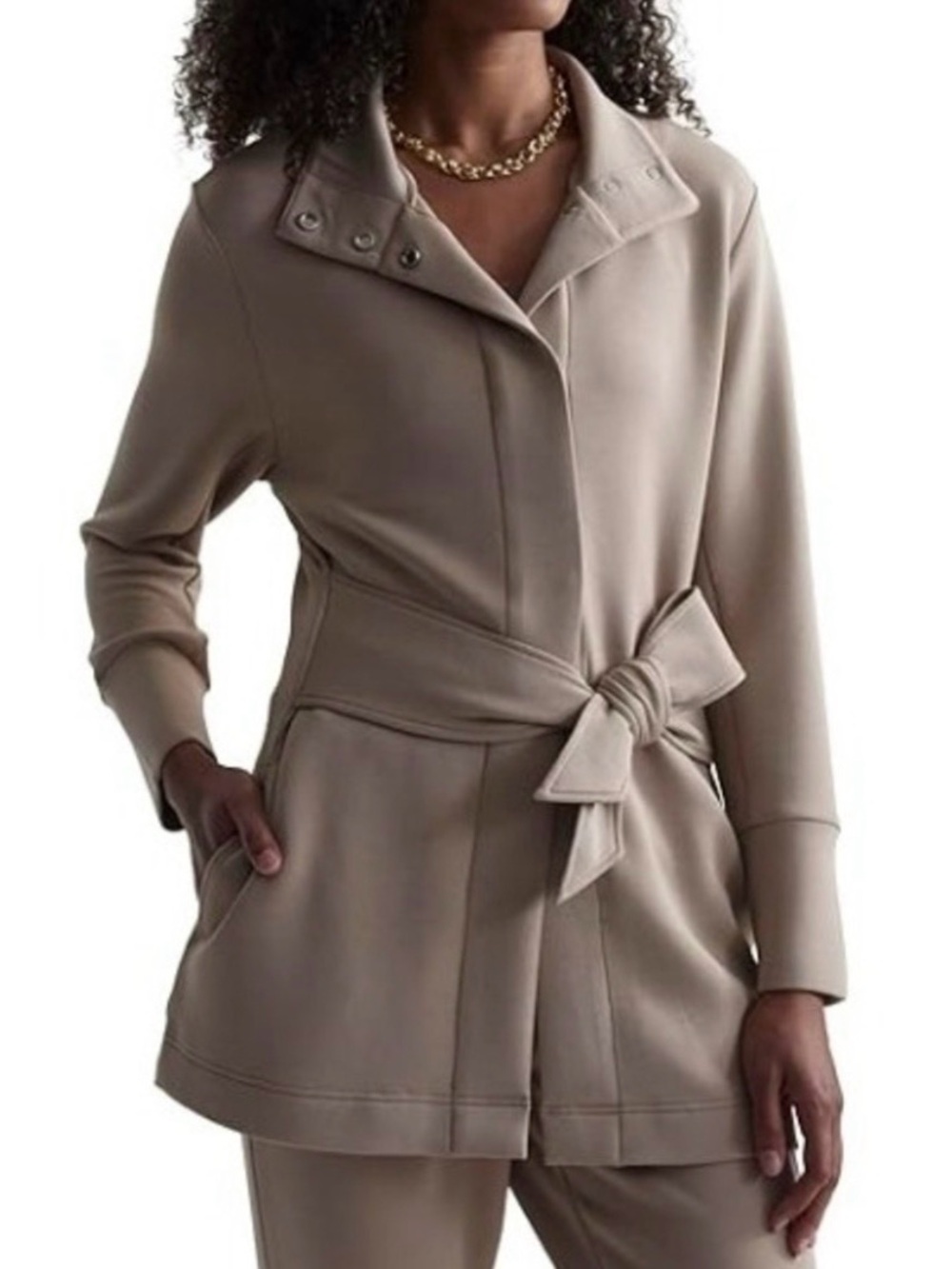 Varley Doublesoft Tie Waist Anset Jacket Taupe